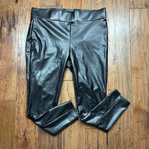 Loft Petites Black Faux Leather Back Zip Leggings Women's Large Petite